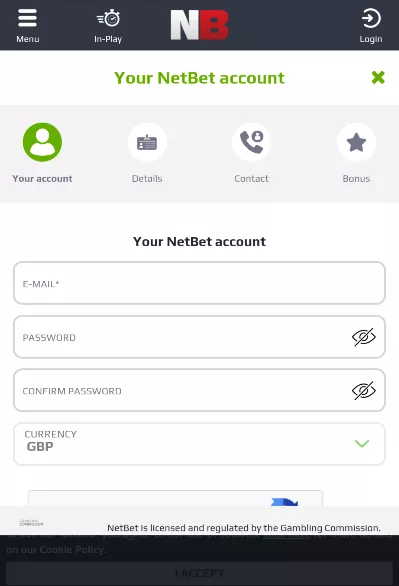 Netbet form for registration